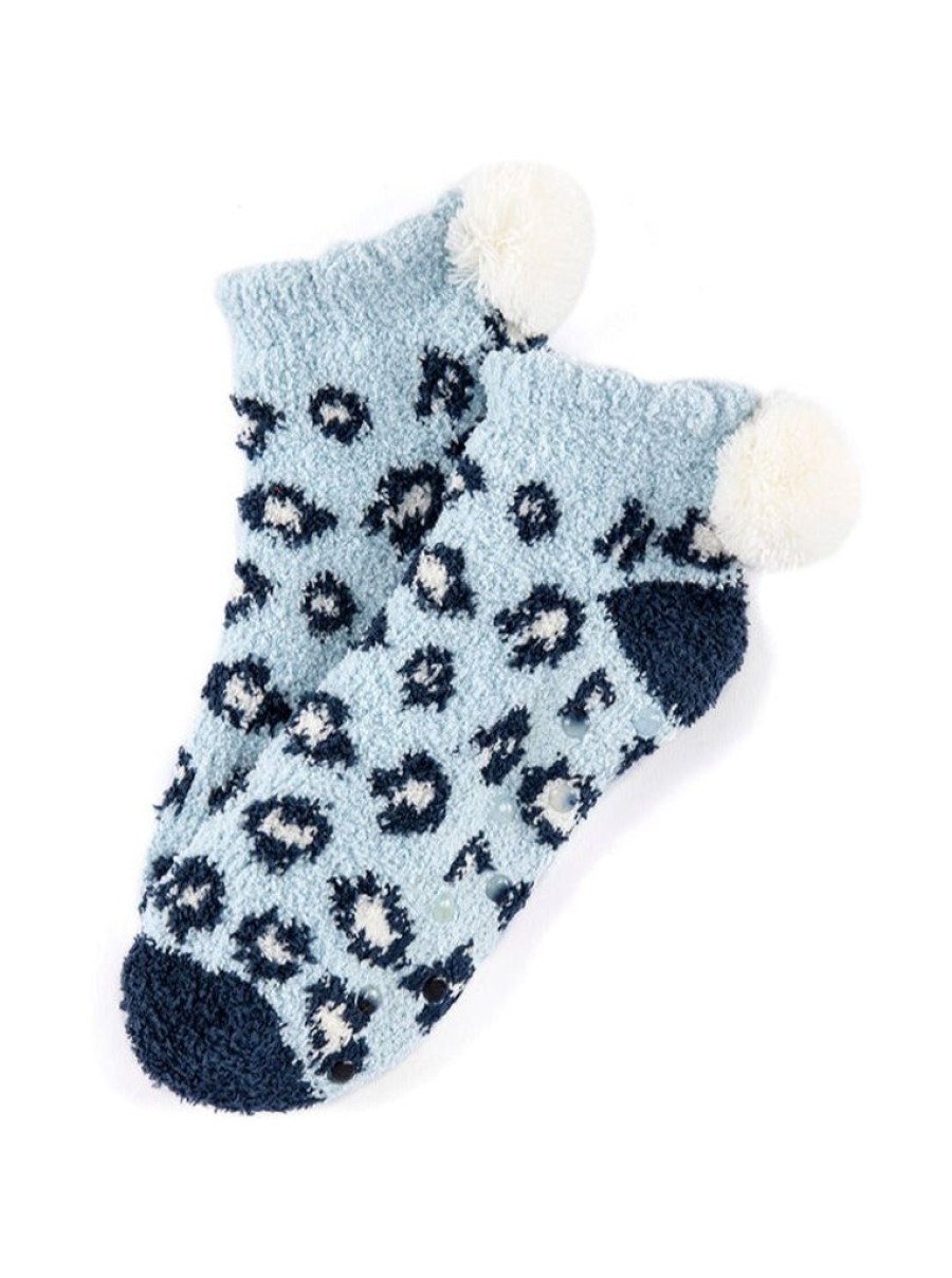 Shiraleah Shiraleah Alma Leopard Print Plush Home Socks, Blue | Women Cozy Socks