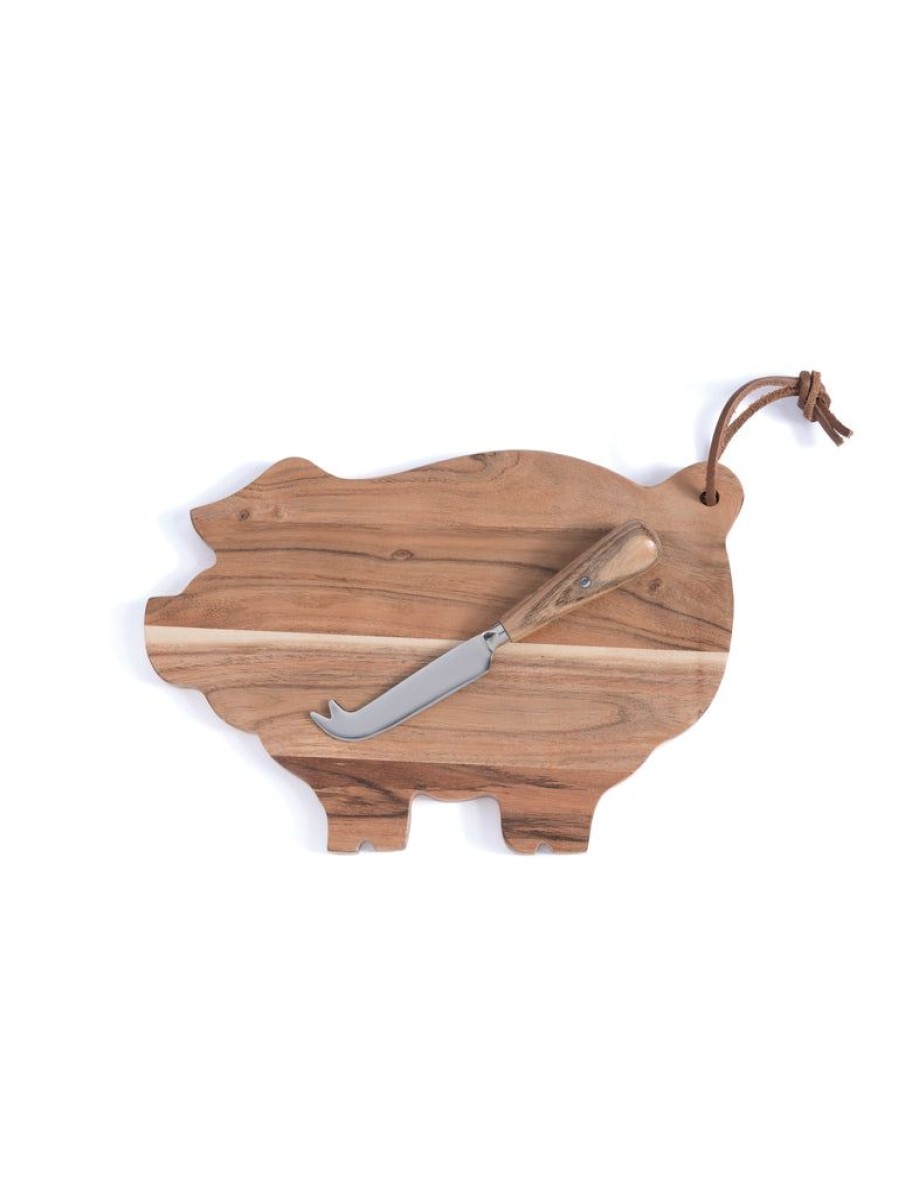 Shiraleah Piggy Platter And Cheese Knife Set, Natural | Home