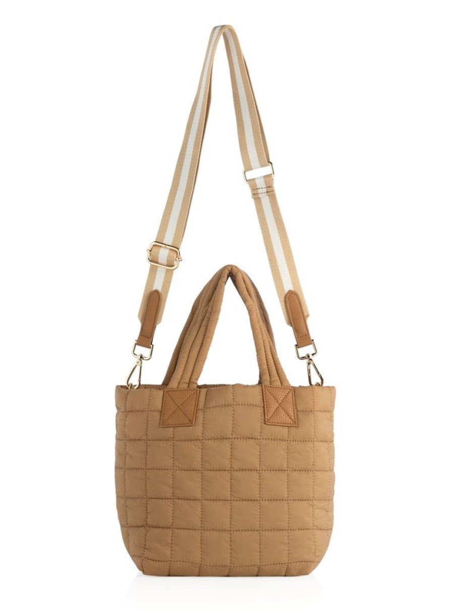 Shiraleah Shiraleah Ezra Quilted Nylon Mini Tote Cross-Body, Tan | Women Totes