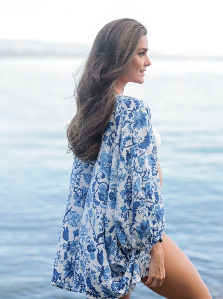 Shiraleah Shiraleah Capri Puff Sleeve Kimono, Blue | Women Kimonos & Cover-Ups