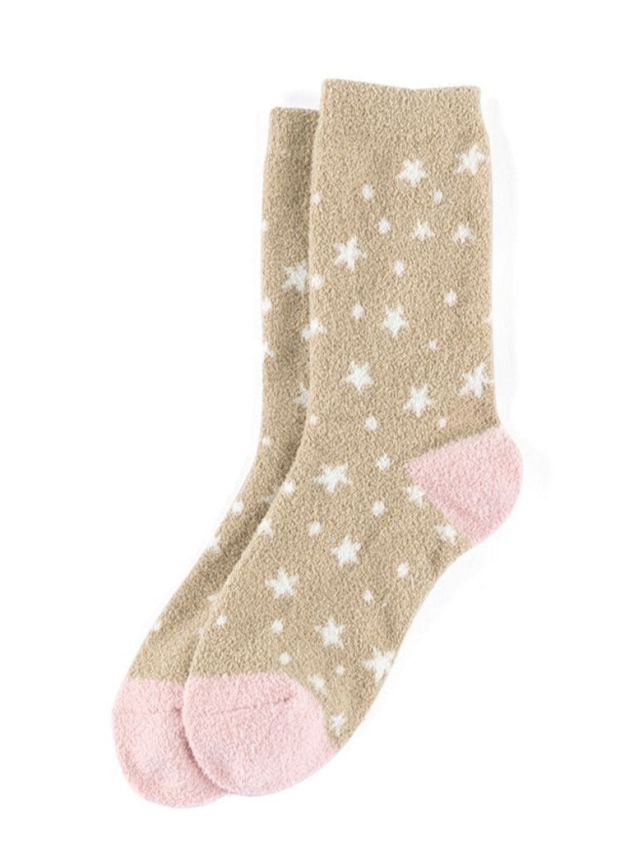 Shiraleah Shiraleah Stella Star Print Plush Socks, Taupe | Women Cozy Socks