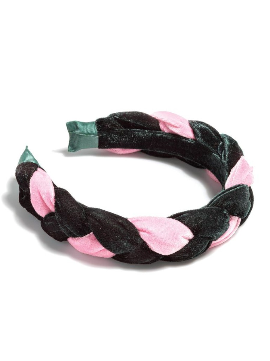 Shiraleah Shiraleah Braided Velvet Headband, Green & Pink | Women Headbands