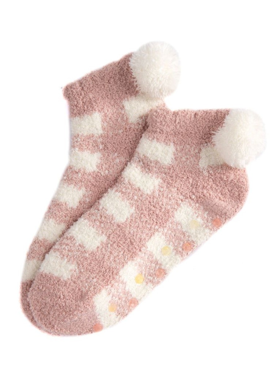 Shiraleah Shiraleah Chlo Plaid Plush Home Socks, Blush | Women Cozy Socks