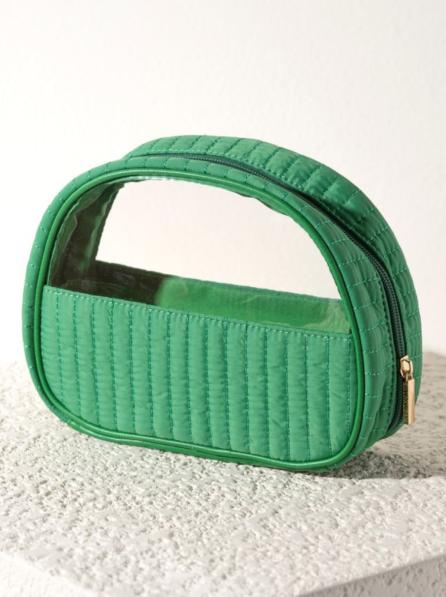 Shiraleah Shiraleah Ezra Quilted Nylon Half-Moon Cosmetic Pouch, Green | Women Zip Pouches