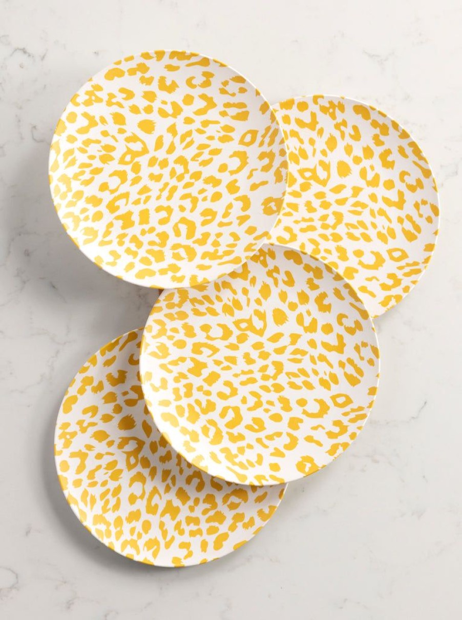 Shiraleah Shiraleah Ainsley Set Of 4 Animal Print Melamine Dinner Plate, Yellow | Home