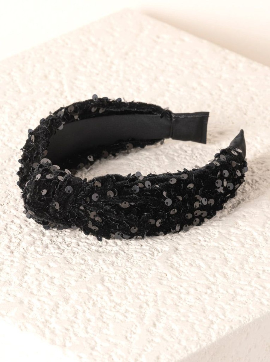 Shiraleah Shiraleah Knotted Sequins Headband, Black | Women Headbands