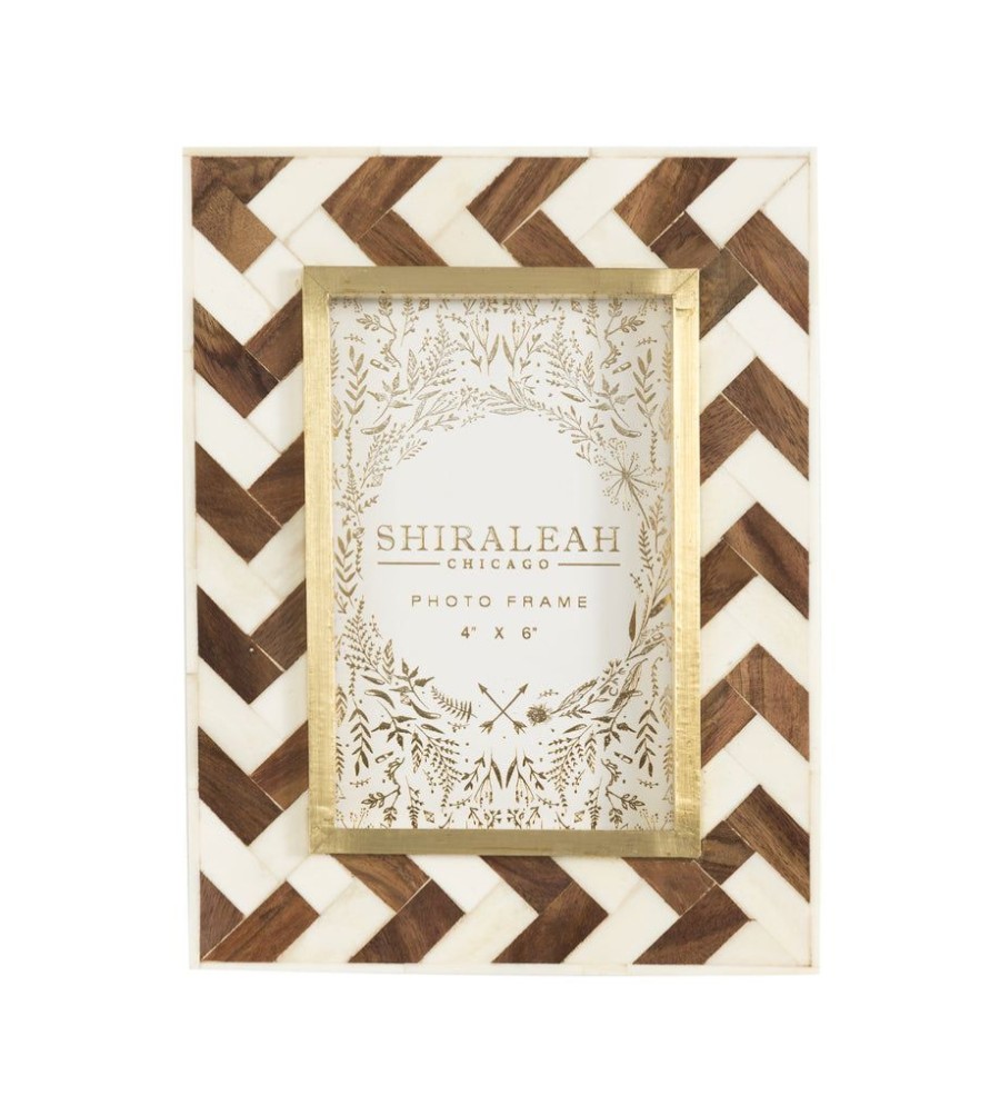 Shiraleah Shiraleah Mansour Chevron Ivory And Wood 4X6 Picture Frame, Multi | Home