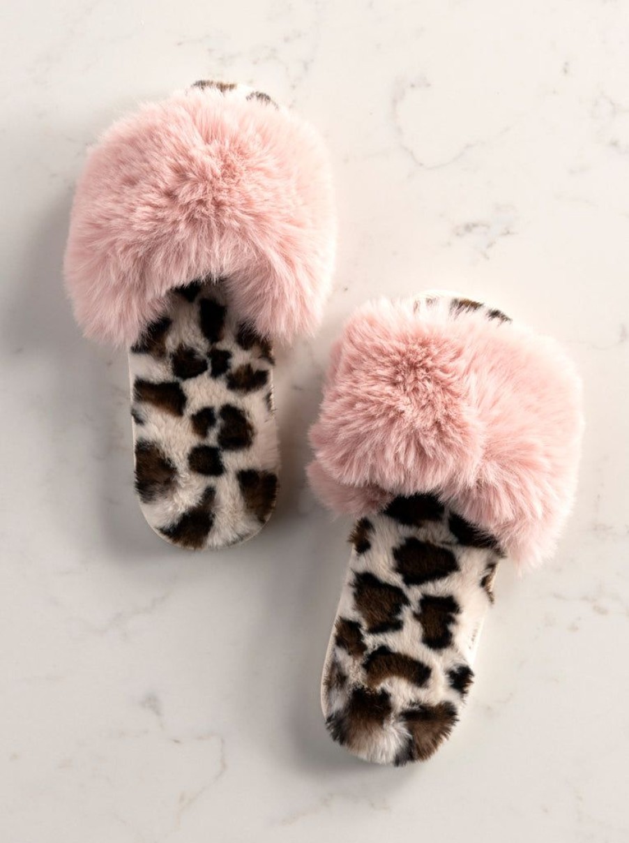 Shiraleah Shiraleah Vail Leopard Print Plush Slippers, Blush | Women Slippers