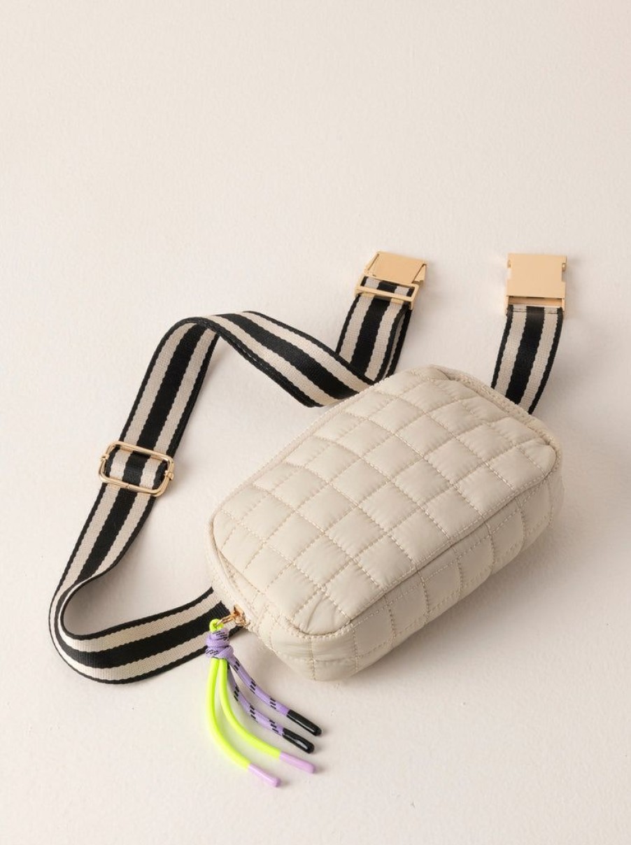 Shiraleah Shiraleah Ezra Quilted Nylon Belt Bag, Ivory | Women Belt Bags