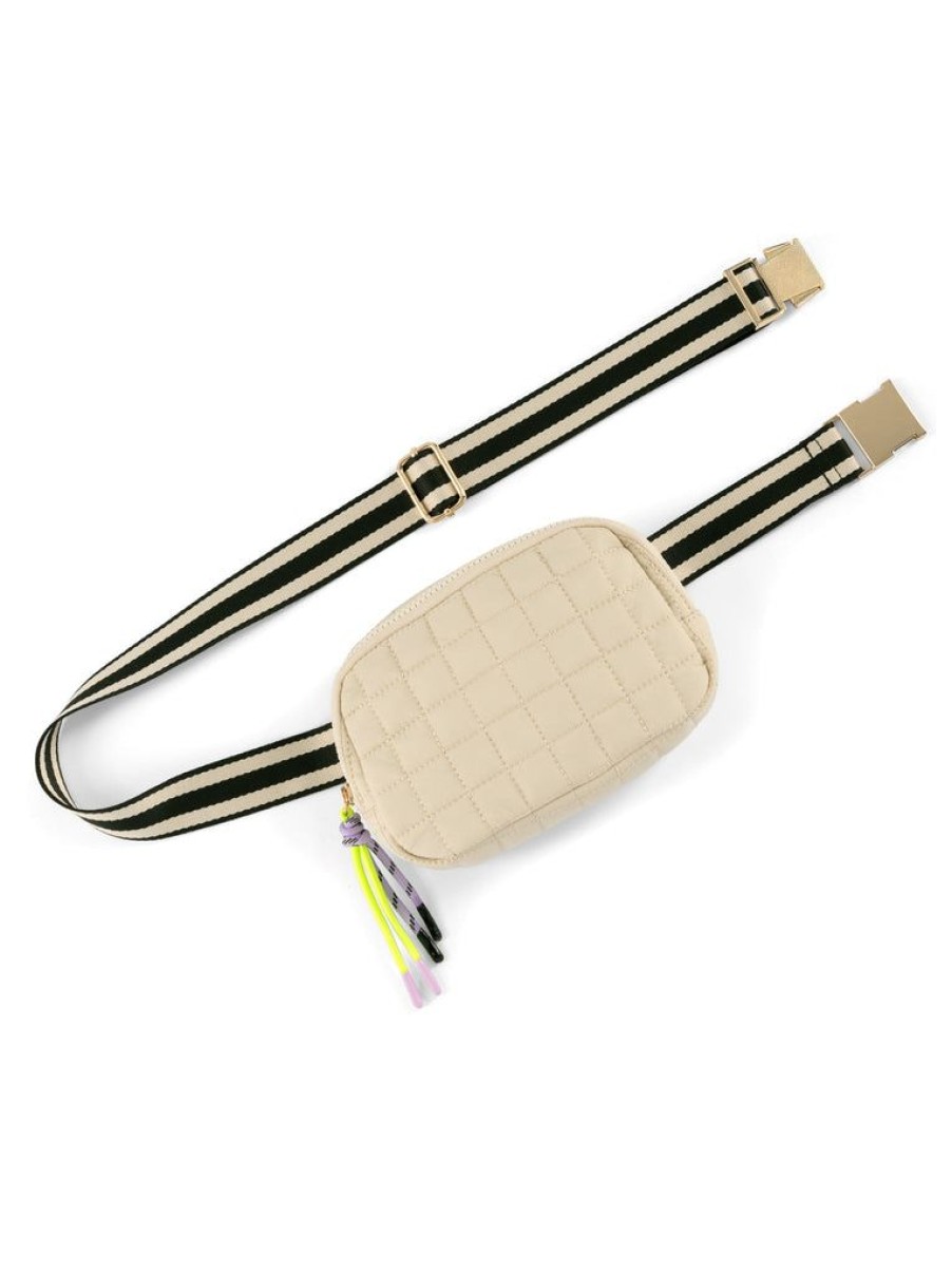 Shiraleah Shiraleah Ezra Quilted Nylon Belt Bag, Ivory | Women Belt Bags