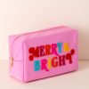 Shiraleah Shiraleah Cara Merry & Bright Large Cosmetic Pouch, Pink | Women Zip Pouches