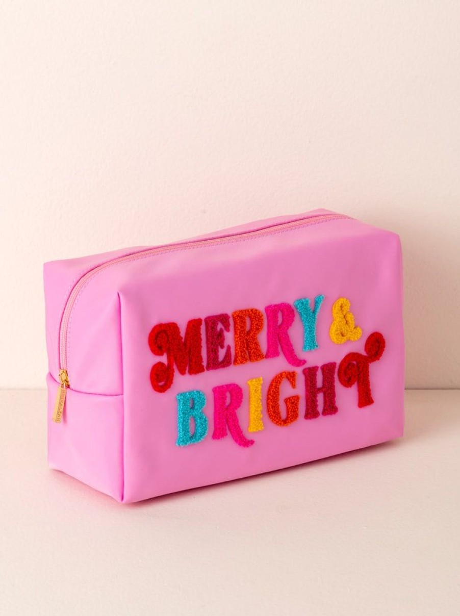 Shiraleah Shiraleah Cara Merry & Bright Large Cosmetic Pouch, Pink | Women Zip Pouches