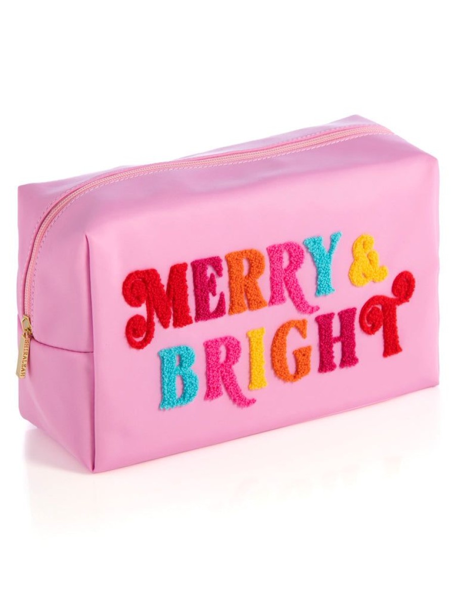 Shiraleah Shiraleah Cara Merry & Bright Large Cosmetic Pouch, Pink | Women Zip Pouches