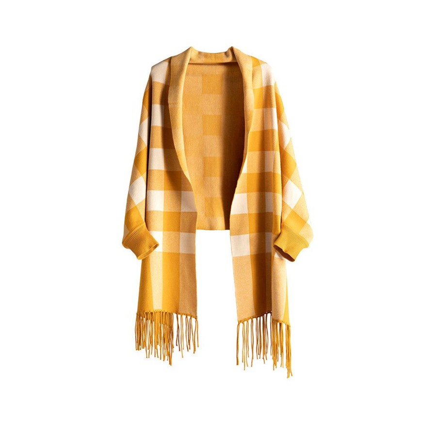 Shiraleah Shiraleah Reeve Plaid Wrap Shawl, Yellow | Women Cape Scarves