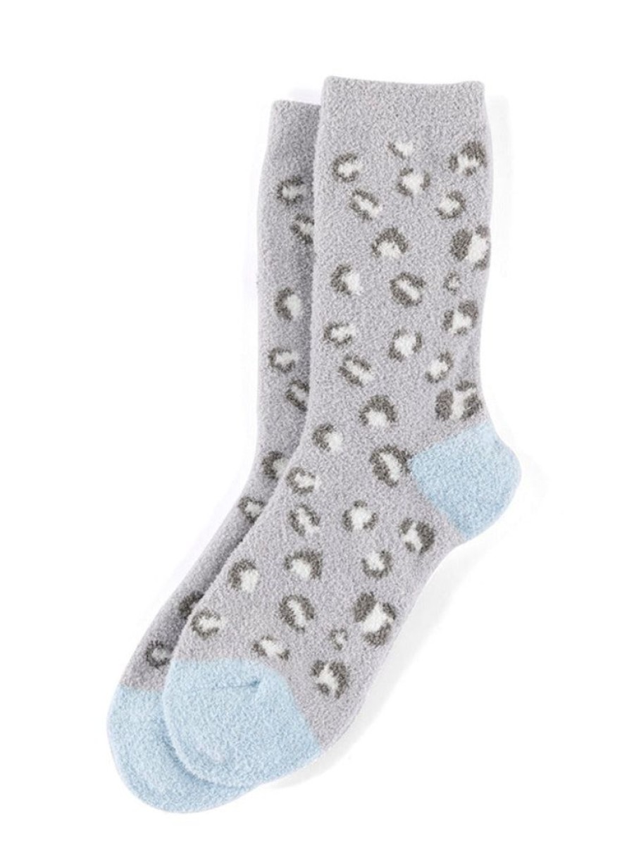 Shiraleah Shiraleah Charlie Leopard Print Plush Socks, Grey | Women Cozy Socks