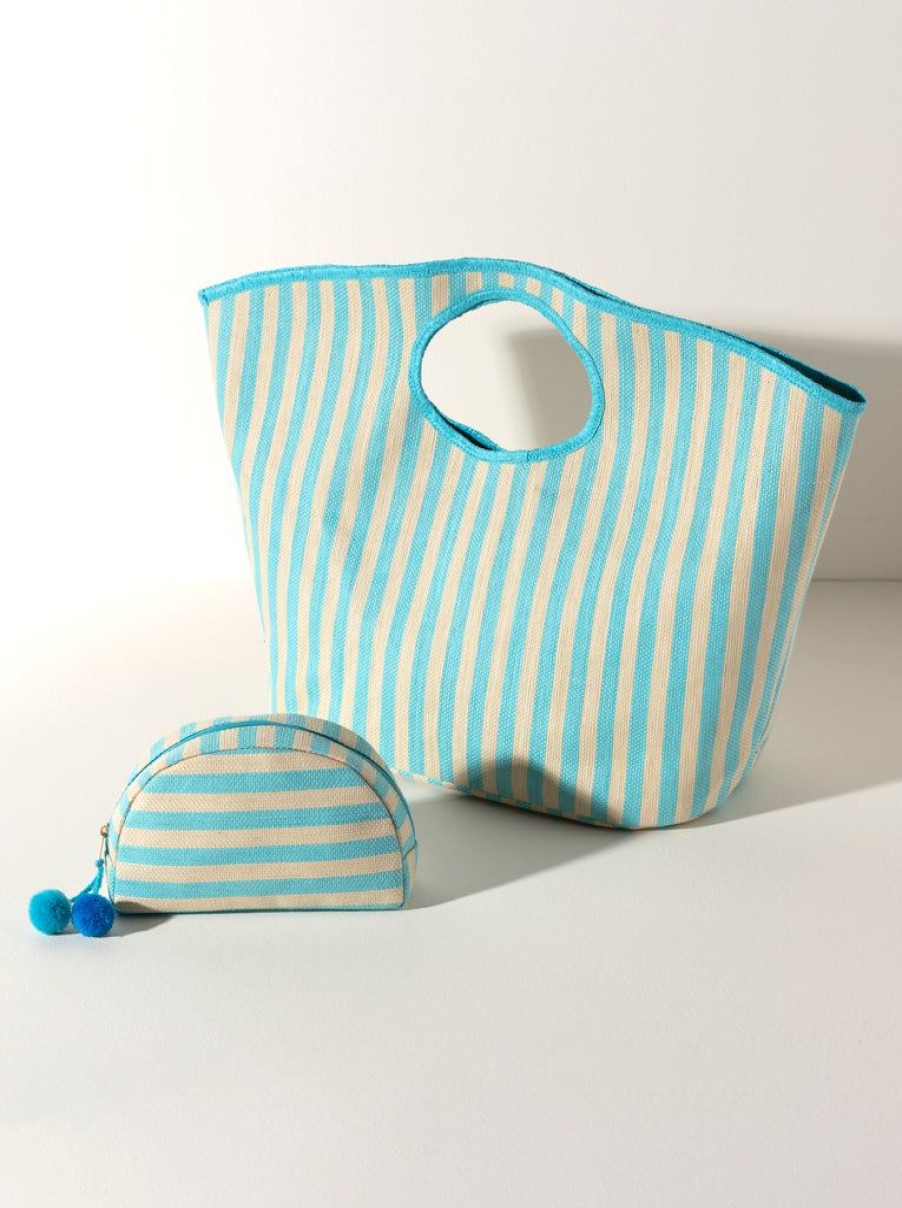 Shiraleah Shiraleah Lolita Stripe Tote, Turquoise And Ivory | Women Totes