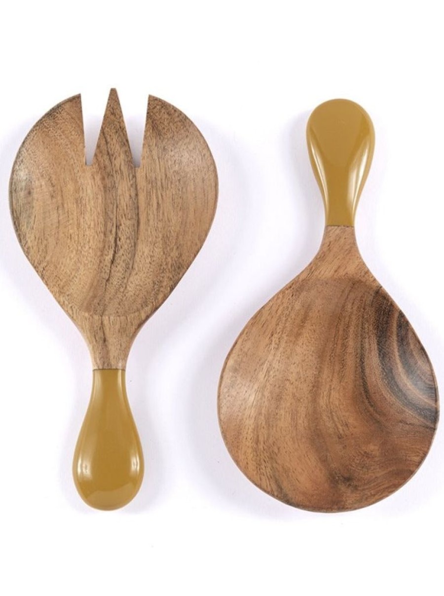 Shiraleah Shiraleah Samba Wood Salad Tossers, Yellow | Home