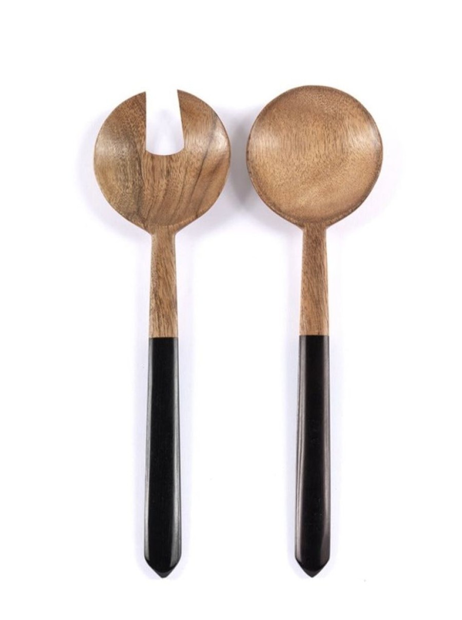 Shiraleah Shiraleah Galapagos Wood Salad Servers, Black | Home