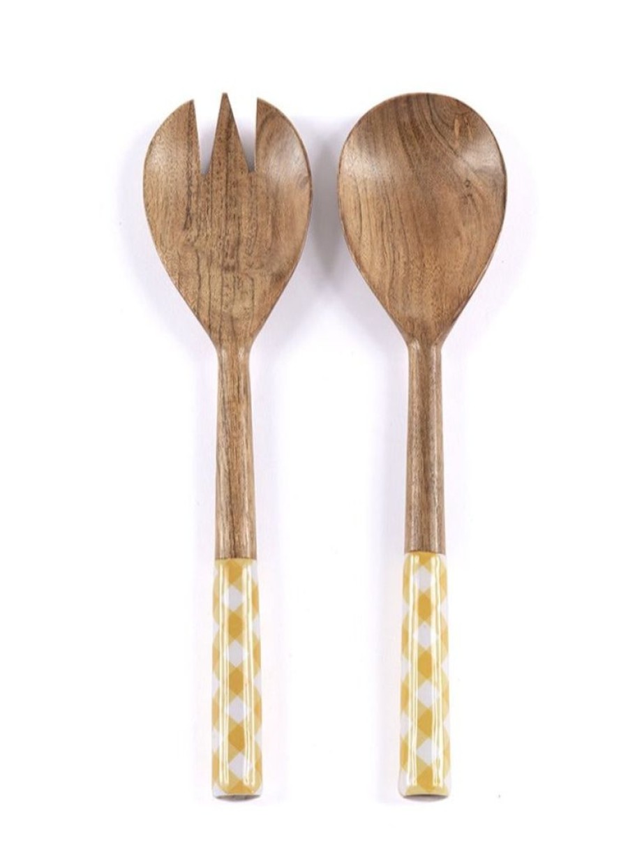 Shiraleah Shiraleah Leigh Wood Salad Servers, Yellow | Home