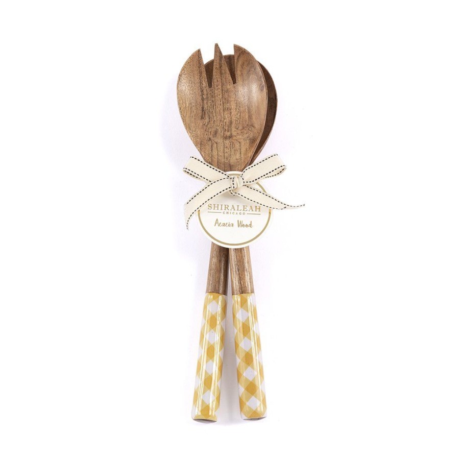 Shiraleah Shiraleah Leigh Wood Salad Servers, Yellow | Home