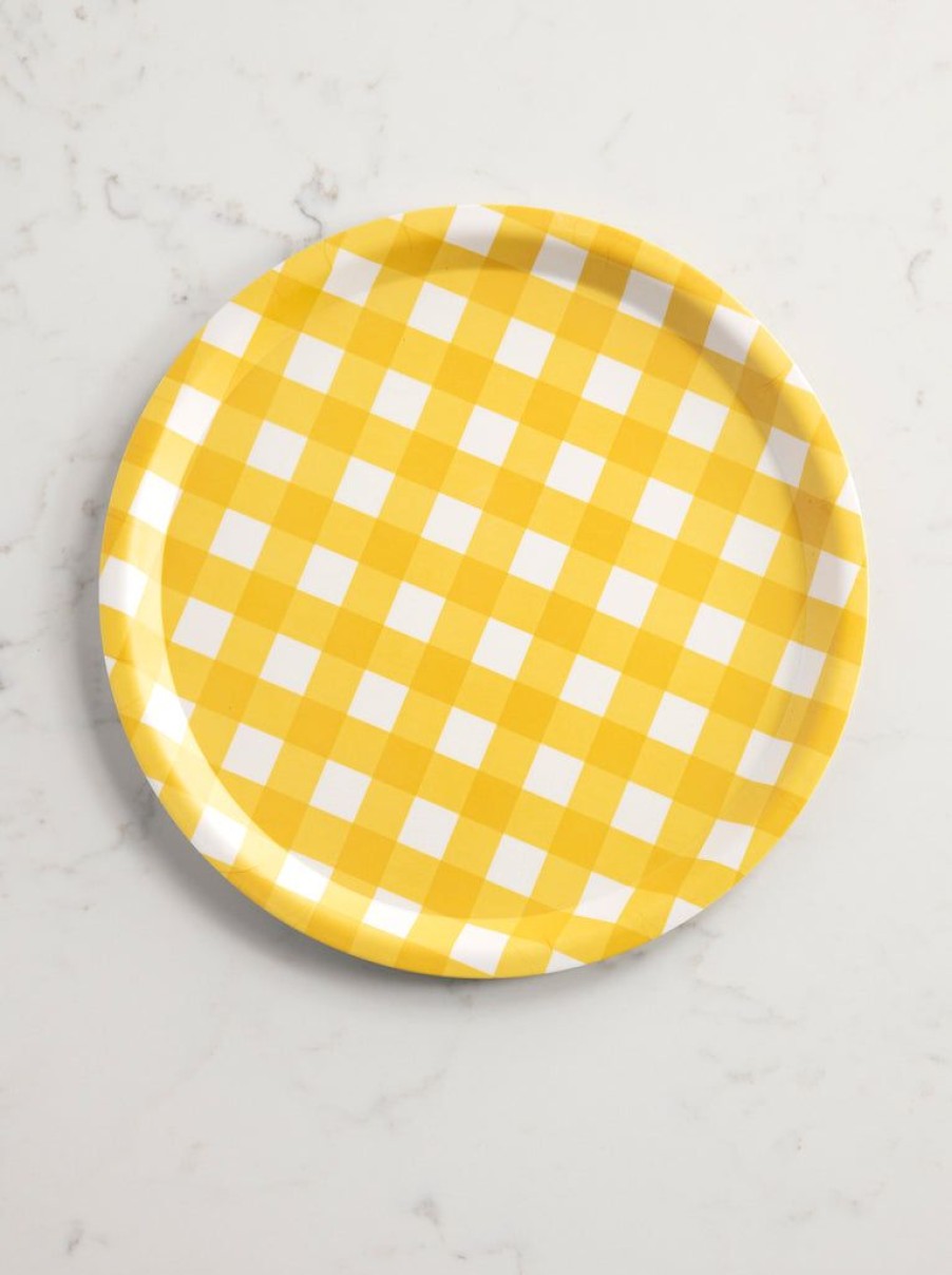 Shiraleah Shiraleah Ainsley Check Shallow Melamine Serving Tray, Yellow | Home