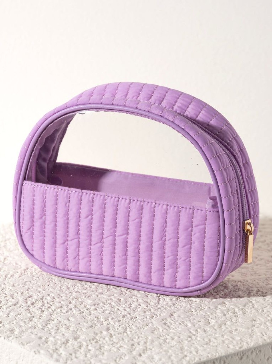 Shiraleah Shiraleah Ezra Quilted Nylon Half-Moon Cosmetic Pouch, Lilac | Women Zip Pouches