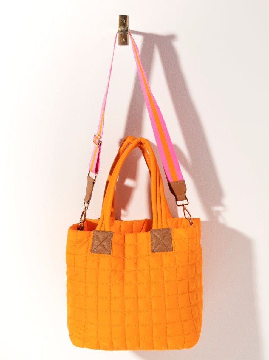 Shiraleah Shiraleah Ezra Quilted Nylon Tote, Orange | Women Totes