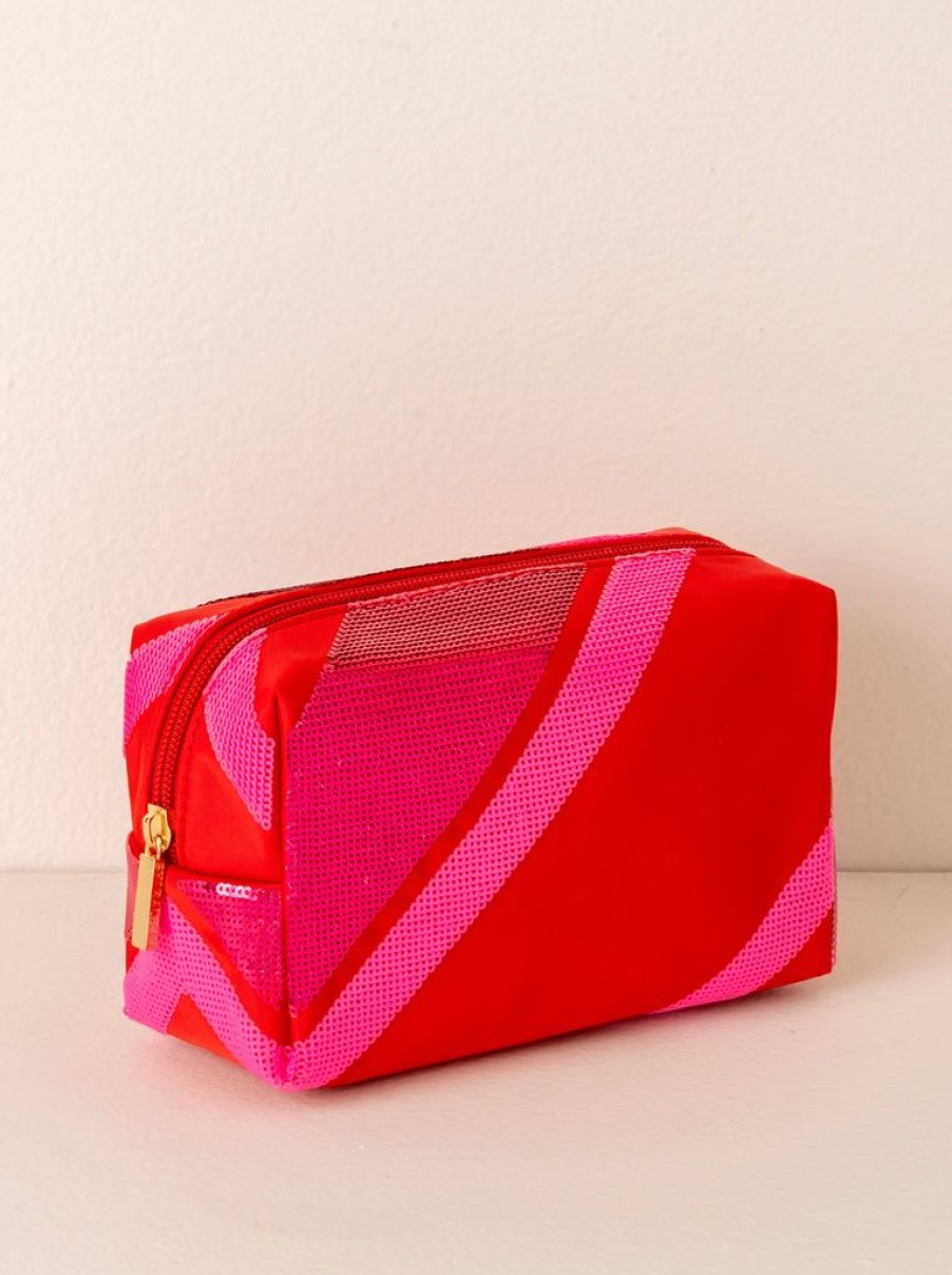 Shiraleah Shiraleah Cara Diagonal Stripe Cosmetic Pouch, Red | Women Zip Pouches