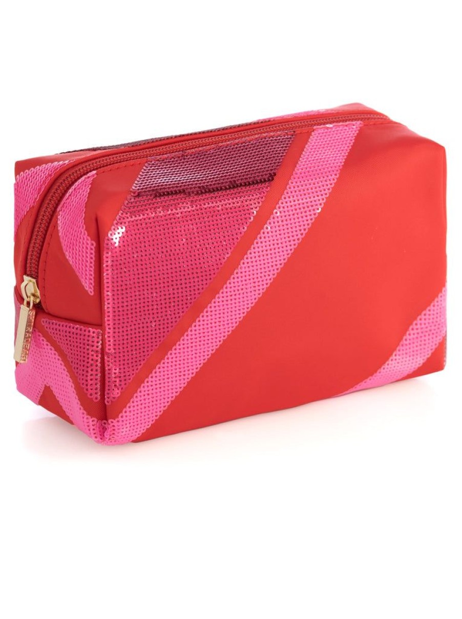 Shiraleah Shiraleah Cara Diagonal Stripe Cosmetic Pouch, Red | Women Zip Pouches