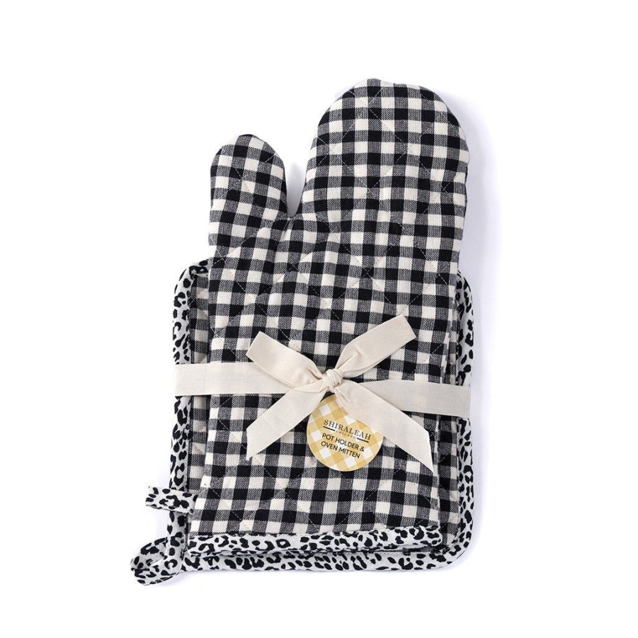 Shiraleah Gina Pot Holder And Oven Mitten Set, Black | Home