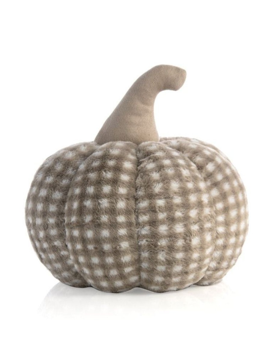 Shiraleah Shiraleah Large Plaid Faux Fur Pumpkin Pillow, Beige | Home