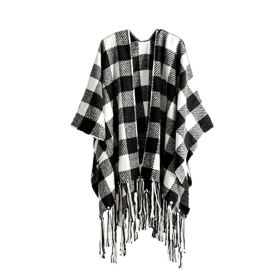 Shiraleah Shiraleah Beltran Plaid Cape, Black And White | Women Cape Scarves