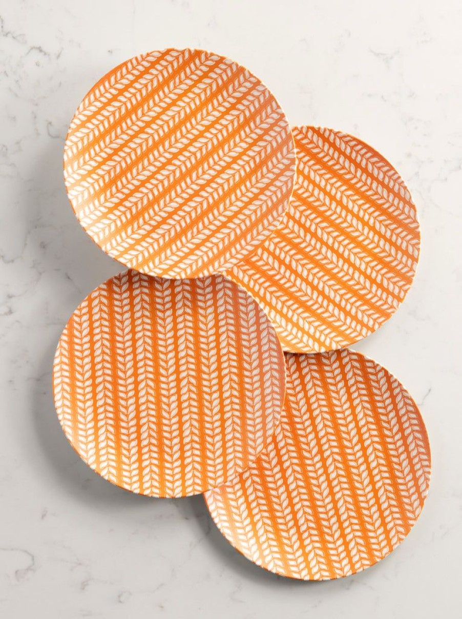 Shiraleah Shiraleah Primavera Set Of 4 Block Print Dinner Plates, Orange | Home