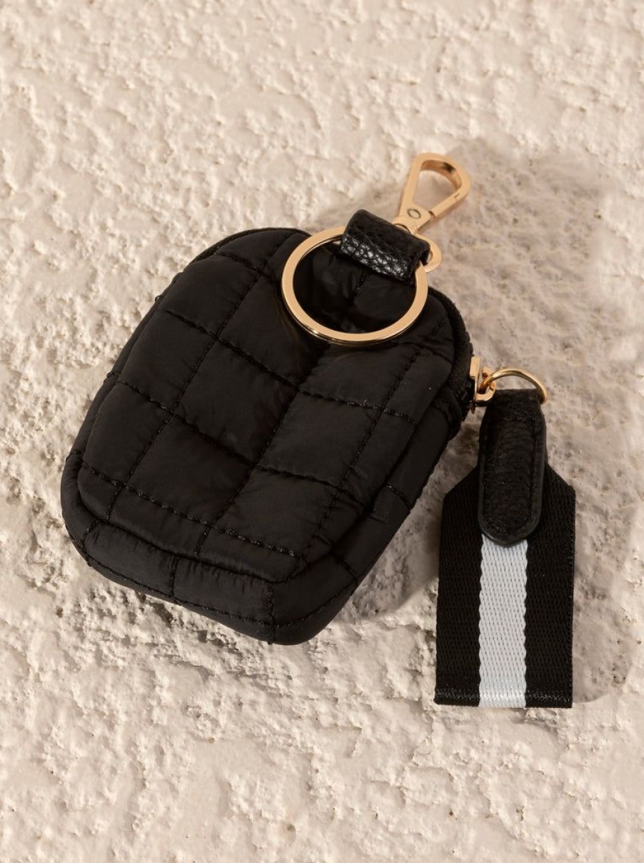 Shiraleah Shiraleah Ezra Quilted Nylon Clip-On Pouch, Black | Women Zip Pouches