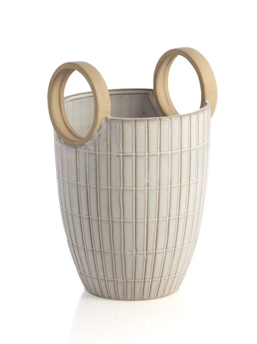 Shiraleah Shiraleah Avila White Decorative Vase With Round Handles, White | Home