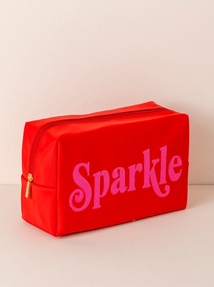 Shiraleah Shiraleah Cara Sparkle Large Cosmetic Pouch, Red | Women Zip Pouches