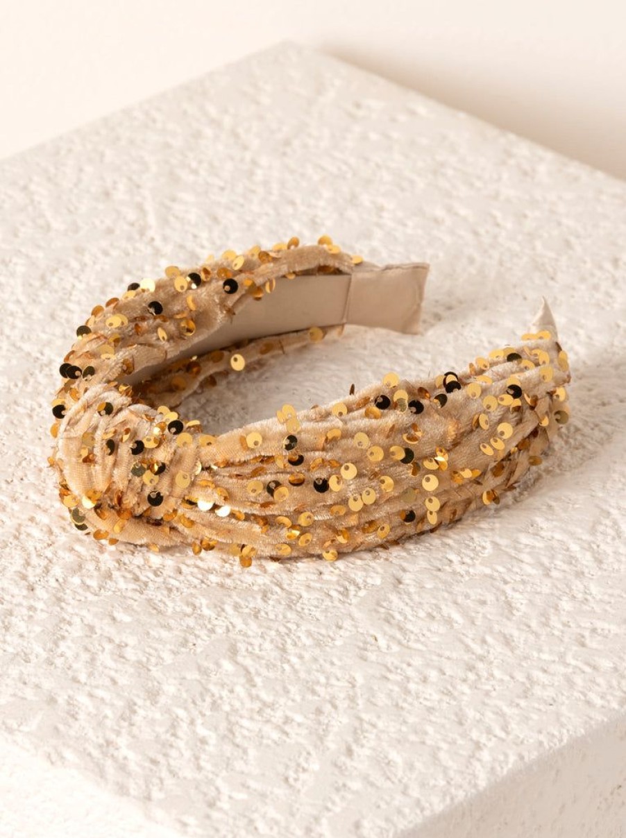 Shiraleah Shiraleah Knotted Sequins Headband, Gold | Women Headbands