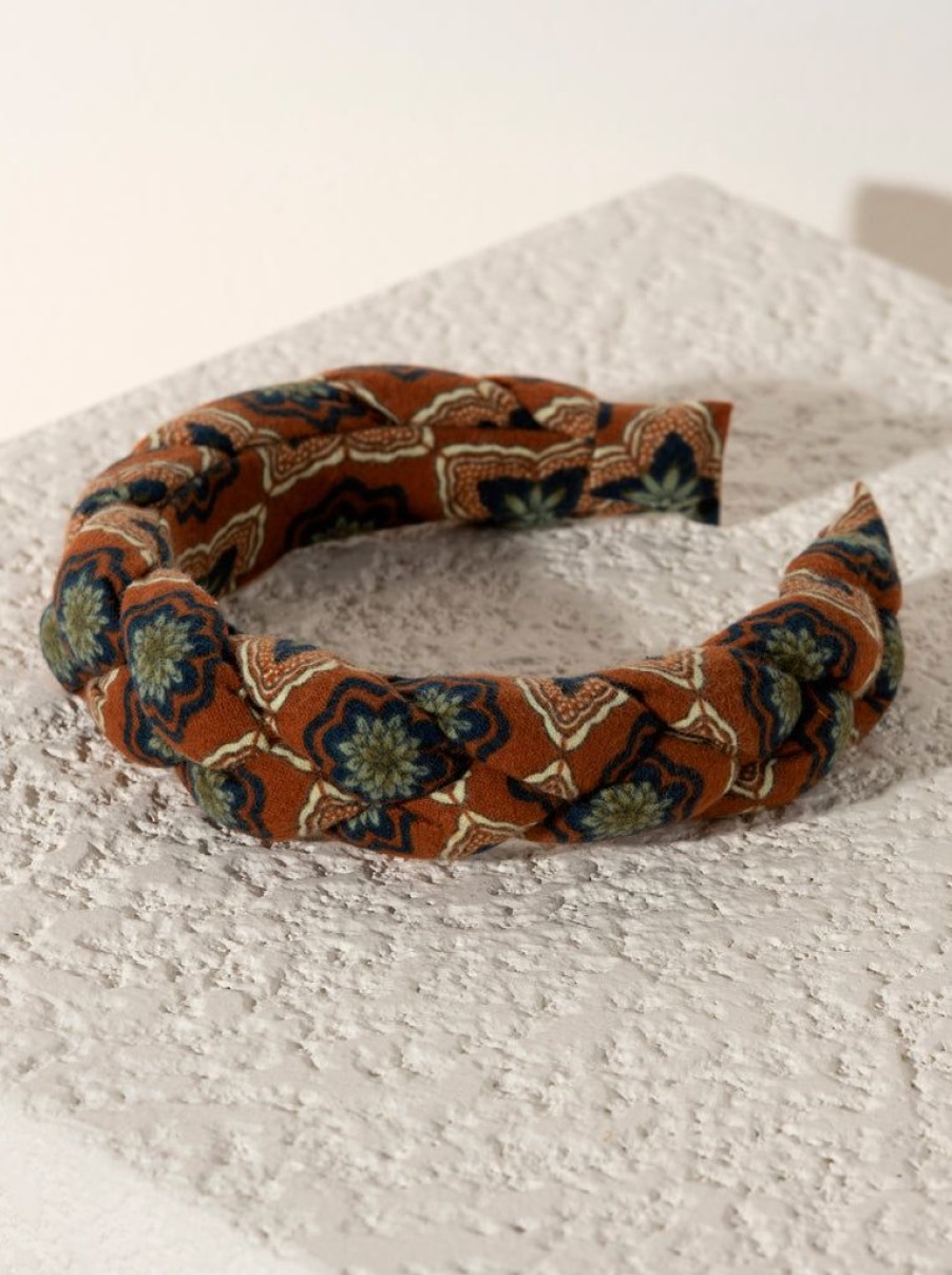 Shiraleah Shiraleah Braided Print Headband, Rust | Women Headbands