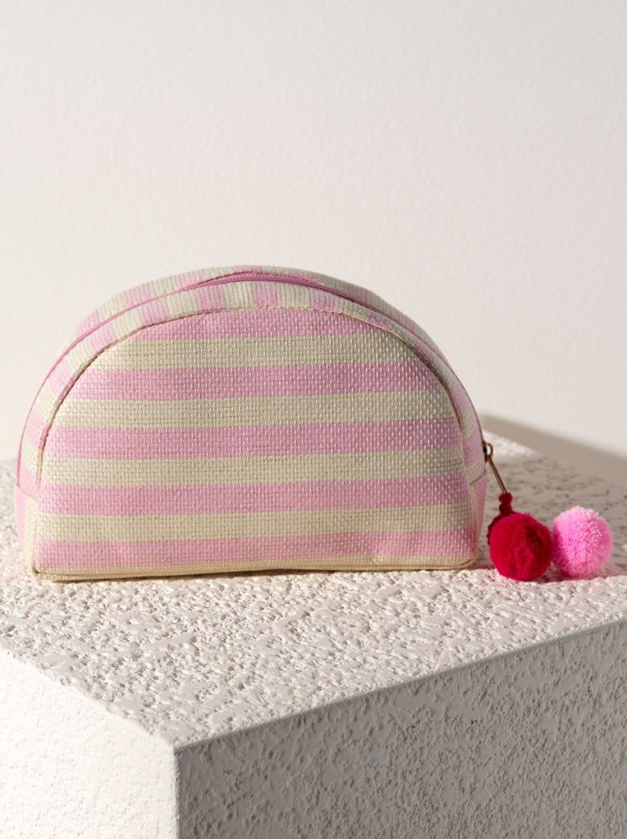 Shiraleah Shiraleah Lolita Stripe Zip Pouch, Pink And Ivory | Women Zip Pouches