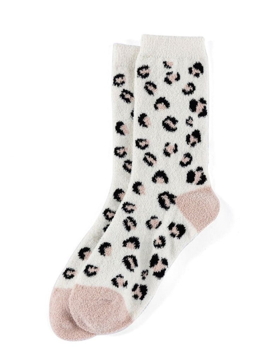 Shiraleah Shiraleah Charlie Leopard Print Plush Socks, Ivory | Women Cozy Socks