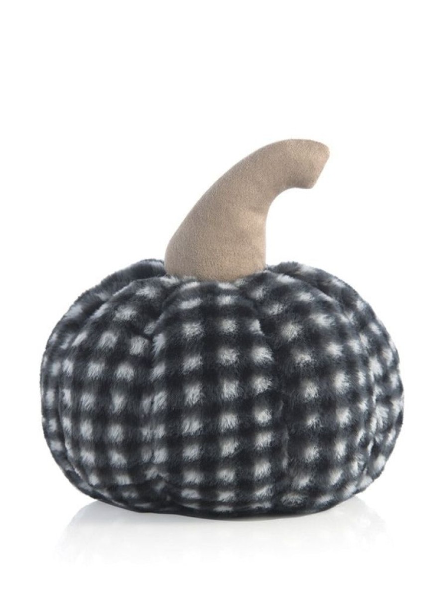 Shiraleah Shiraleah Medium Black Plaid Faux Fur Pumpkin Pillow, Black | Home