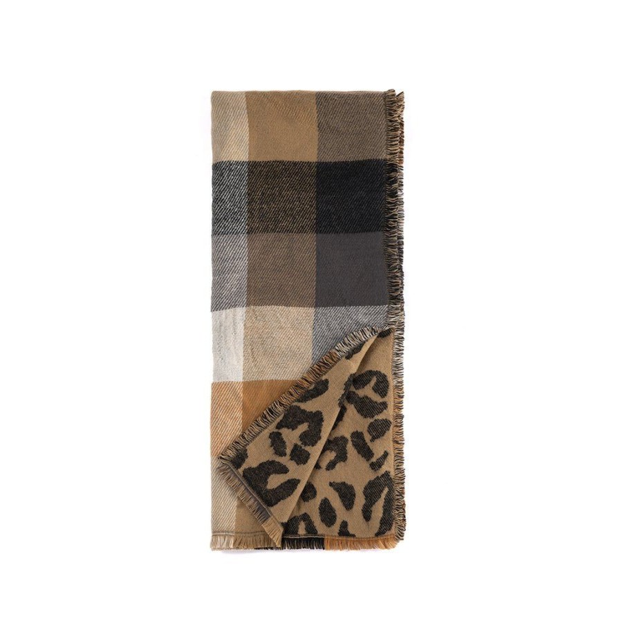 Shiraleah Shiraleah Langley Leopard And Plaid Reversible Throw, Multi | Home