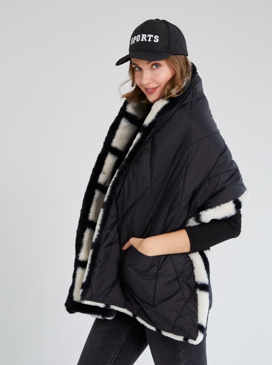 Shiraleah Shiraleah Malena Puffer Wrap, Black | Women Cape Scarves