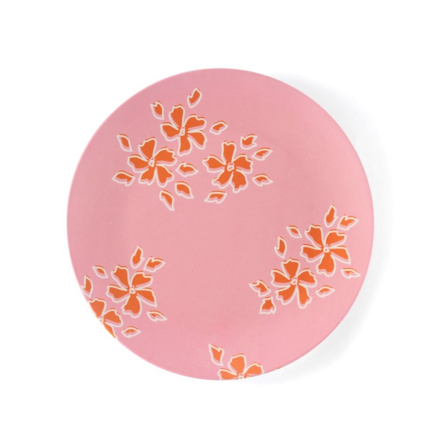 Shiraleah Shiraleah Primavera Set Of 4 Block Print Appetizer Plates, Pink | Home