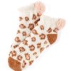 Shiraleah Shiraleah Alma Leopard Print Plush Home Socks, Rust | Women Cozy Socks