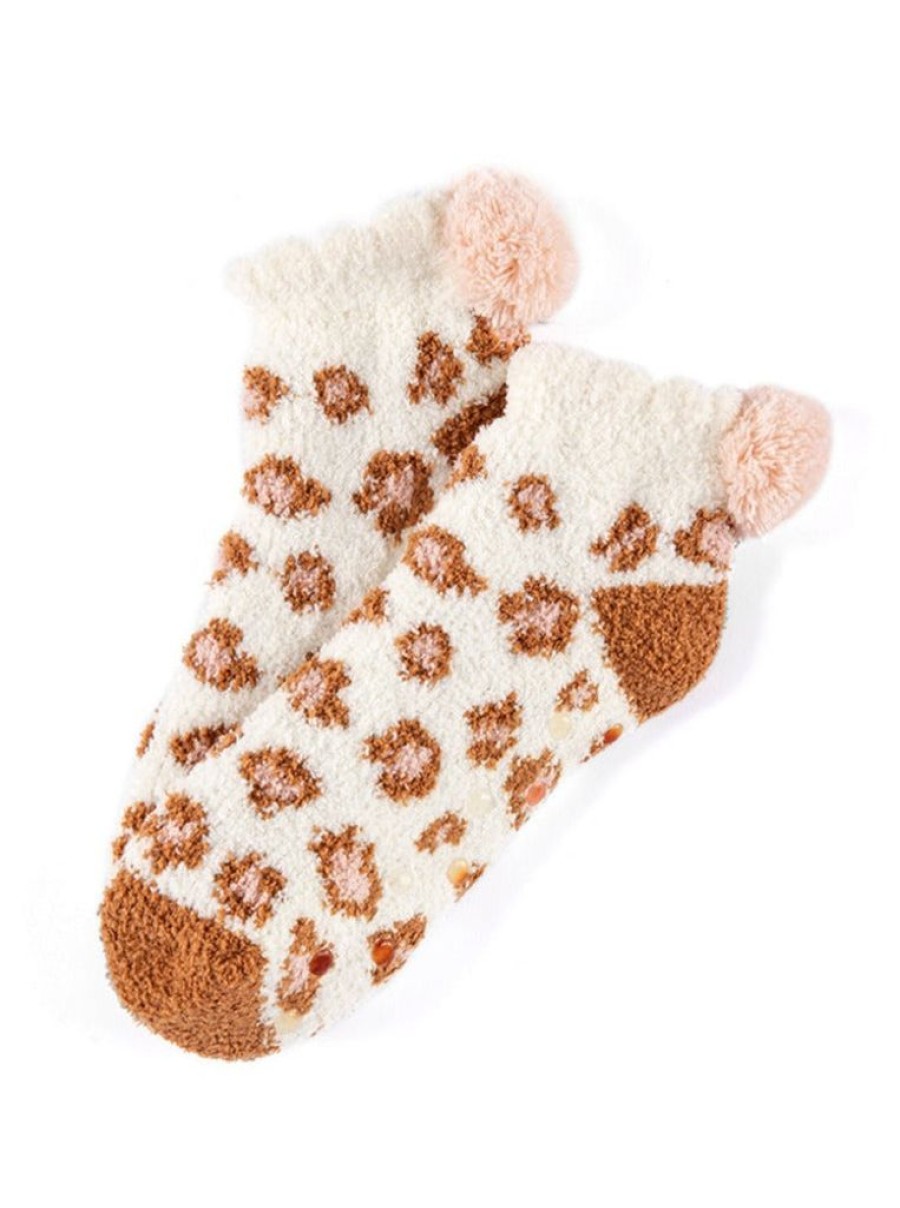 Shiraleah Shiraleah Alma Leopard Print Plush Home Socks, Rust | Women Cozy Socks