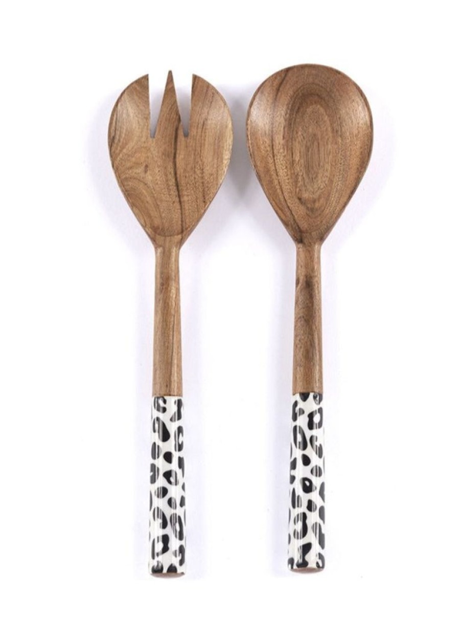 Shiraleah Shiraleah Leigh Wood Salad Servers, Black | Home