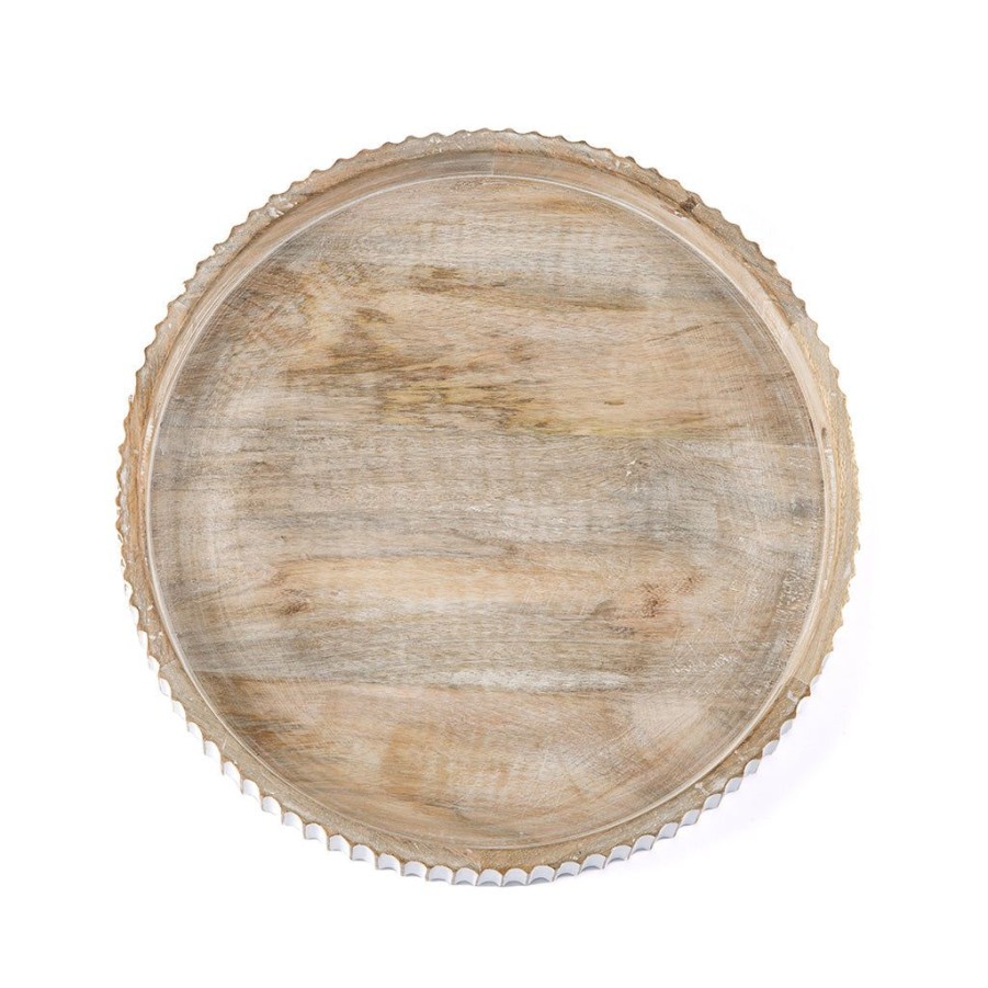 Shiraleah Shiraleah Sausalito White Wash Ribbed Round Tray, White | Home