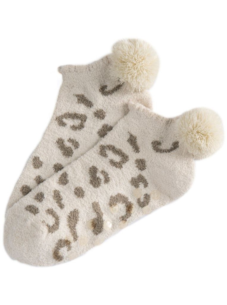 Shiraleah Shiraleah Ari Leopard Print Plush Home Socks, Taupe | Women Cozy Socks