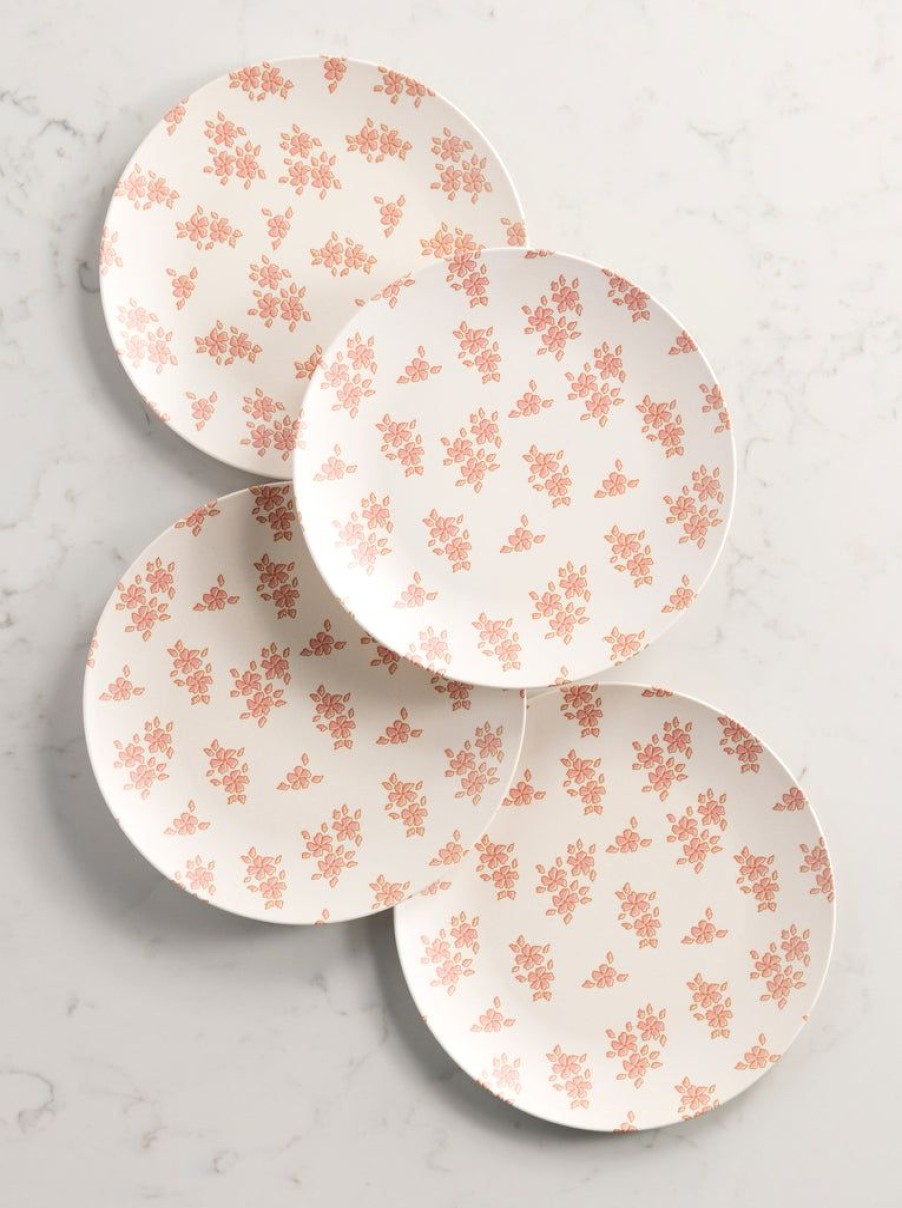 Shiraleah Shiraleah Primavera Set Of 4 Block Print Dinner Plates, Ivory | Home